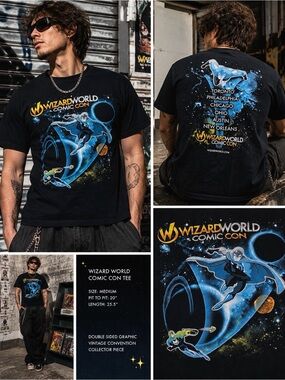 Wizard World Comic Con Graphic Tee Medium Black Double Sided Superhero